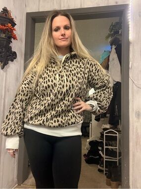 Women’s Beige Leopard Teddy Jacket with Cream Trim